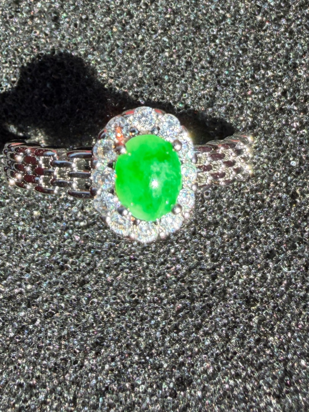 Natural Burmese Jadeite Jade A-Grade Green Cabochon Ring